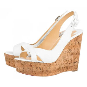 Christian Louboutin Reine De Liege 120 White Cork Platform Wedge Sandal Heel 42